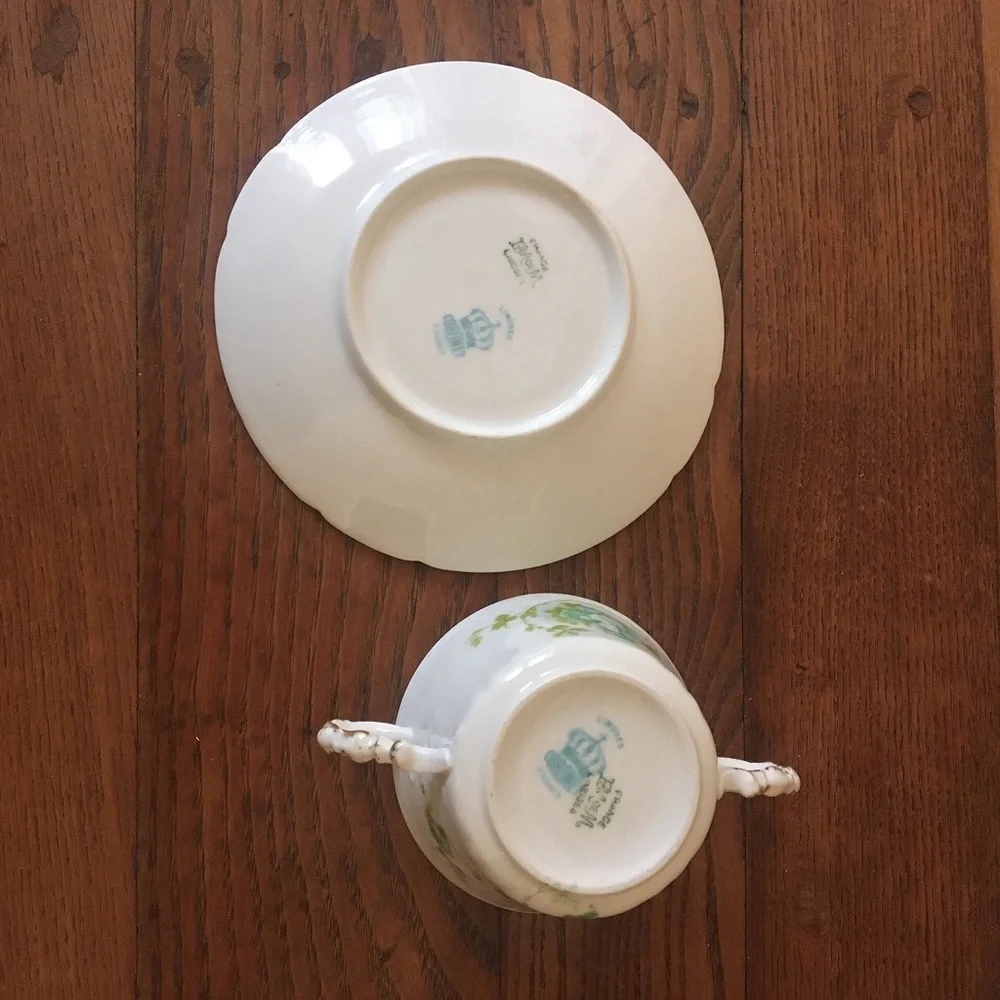 France Limoges CORONET Green Flower Broth Bowl EUC Mother’s Day Gift Vintage